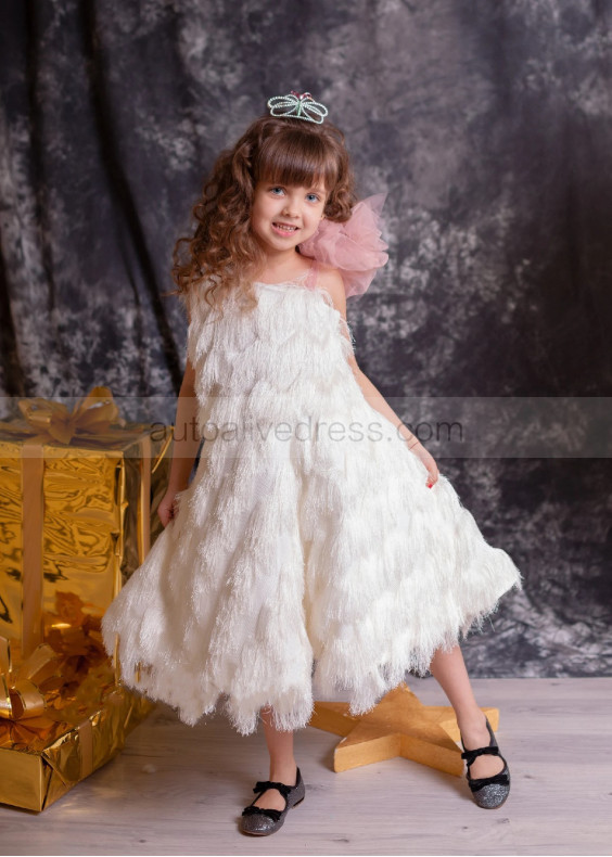 One Shoulder Fringe Elegant Flower Girl Dress